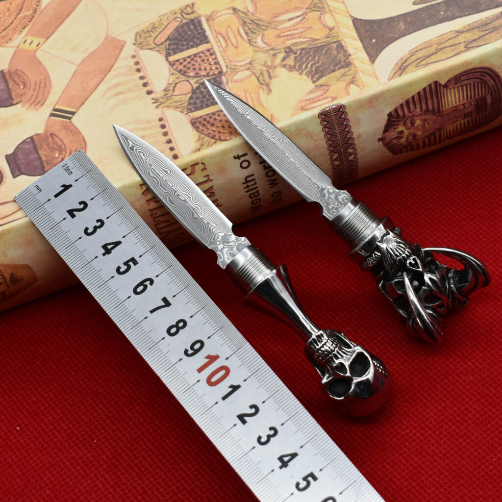 Skull Damascus steel Demon King head M390 steel tea knife Kris